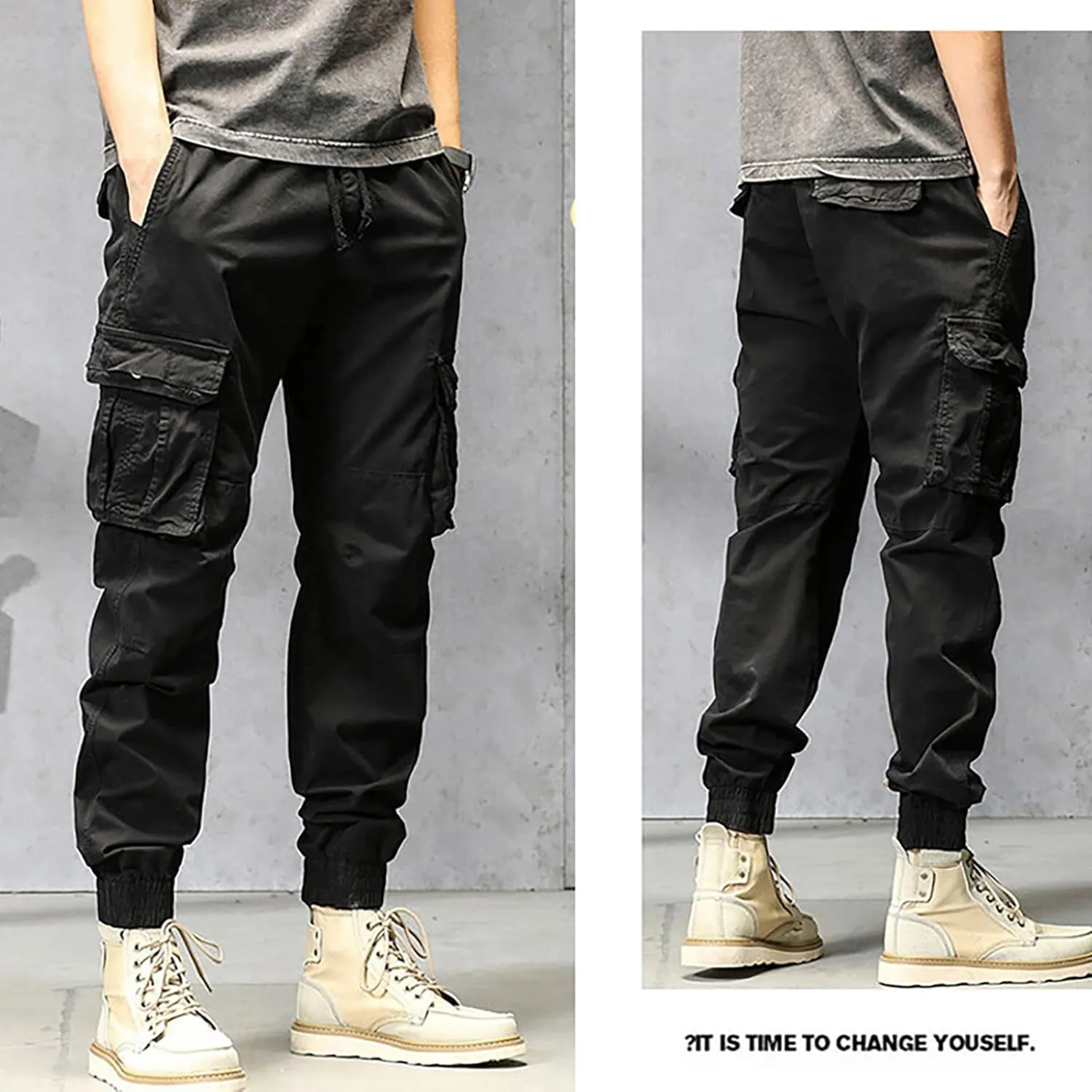 Cargo Pants for Men Joggers Pants Tactical Trousers with 6 Pockets Sports Hiking Work Pants Men's Hip Hop Harem Pants