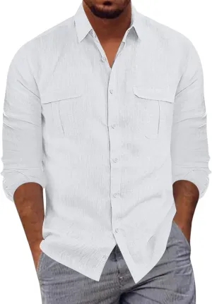 Cargo Shirts for Men Construction Work Shirts Button Up UV Long Sleeve Sun Protection Tactical Hiking Fishing Shirt
