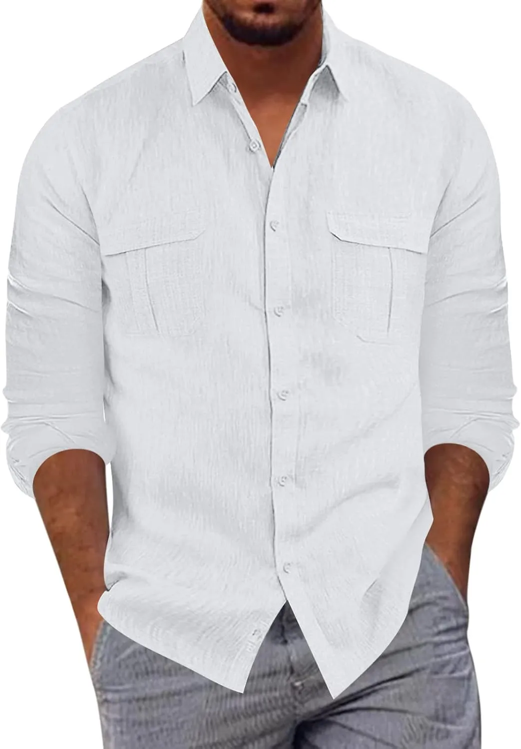 Cargo Shirts for Men Construction Work Shirts Button Up UV Long Sleeve Sun Protection Tactical Hiking Fishing Shirt