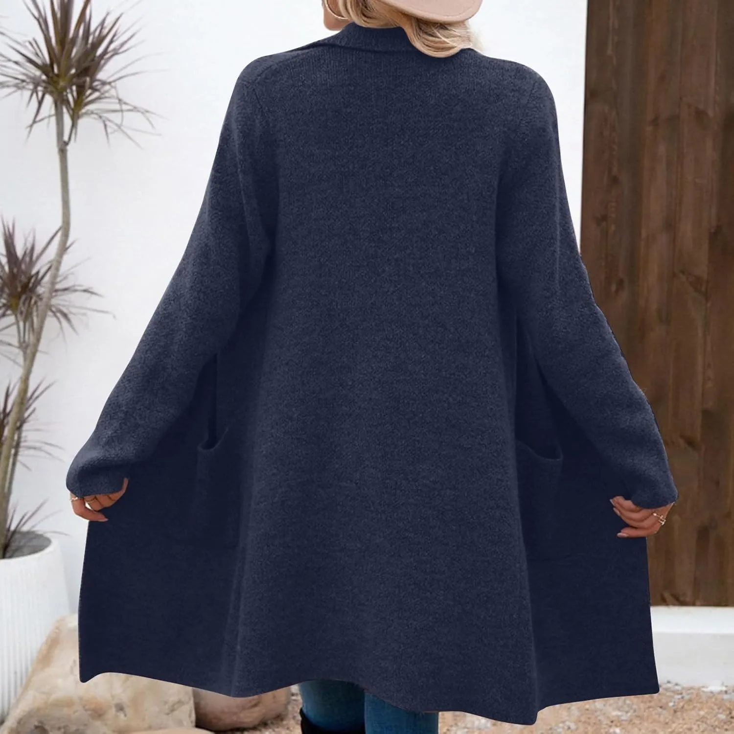 Coatigan for Women Wool Blend Pea Coats Double Breasted Oversized Blazer Knit Open Front Cardigan Sweater with Pocket