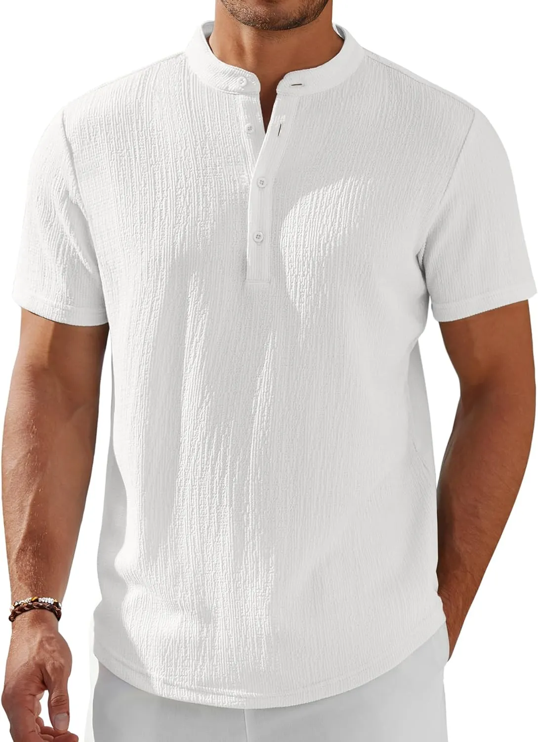 COOFANDY Men's Henley Shirt Short Sleeve Stand Collar Summer Casual Beach Hippie T-Shirts