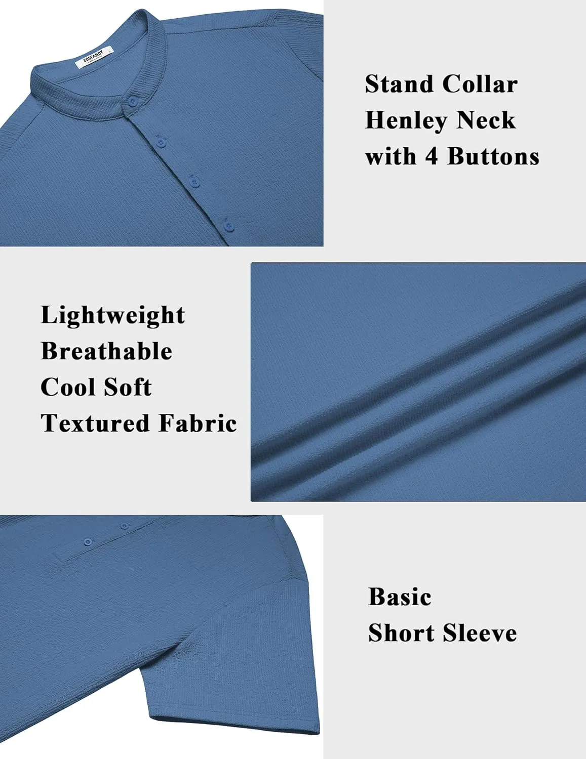 COOFANDY Men's Henley Shirt Short Sleeve Stand Collar Summer Casual Beach Hippie T-Shirts