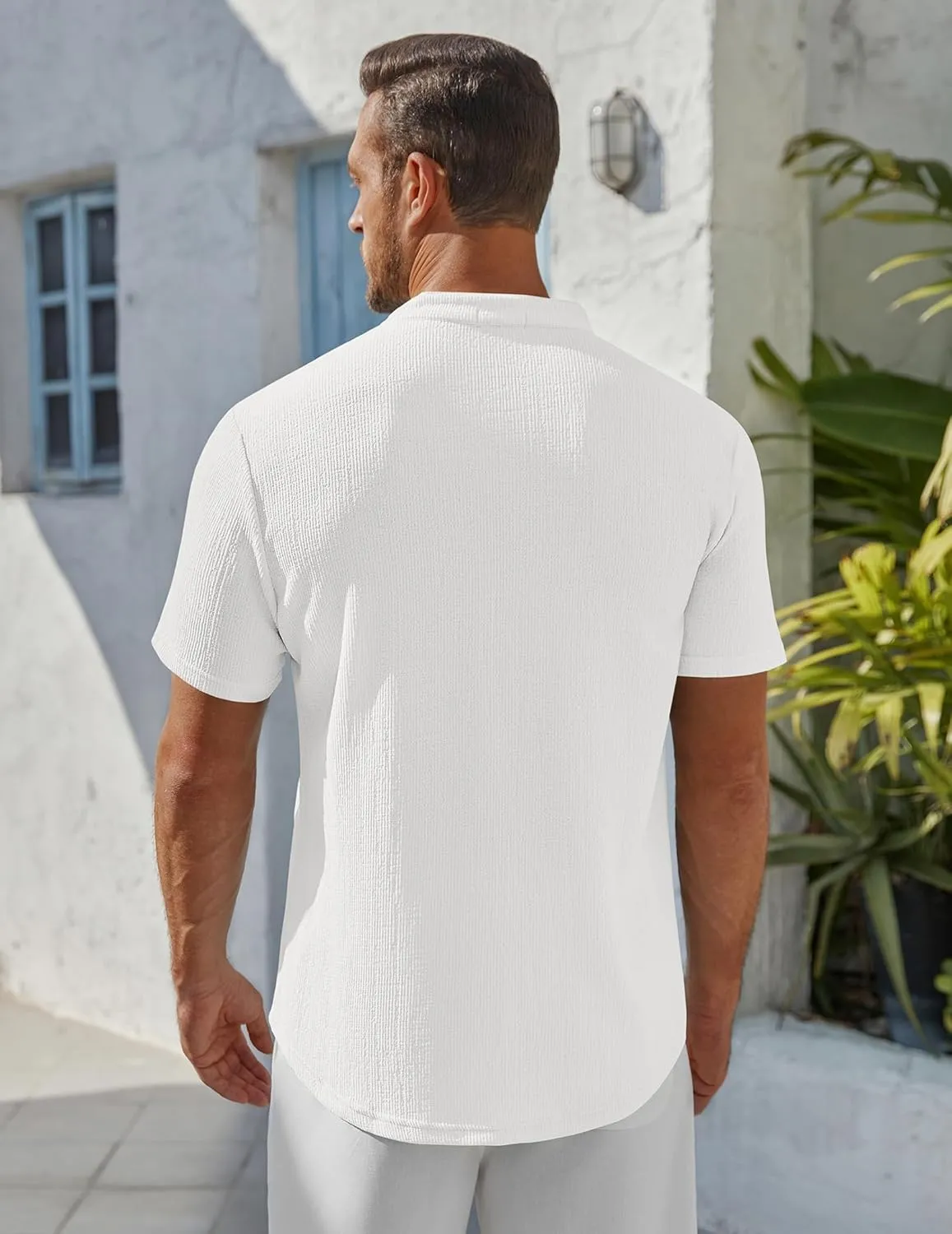 COOFANDY Men's Henley Shirt Short Sleeve Stand Collar Summer Casual Beach Hippie T-Shirts