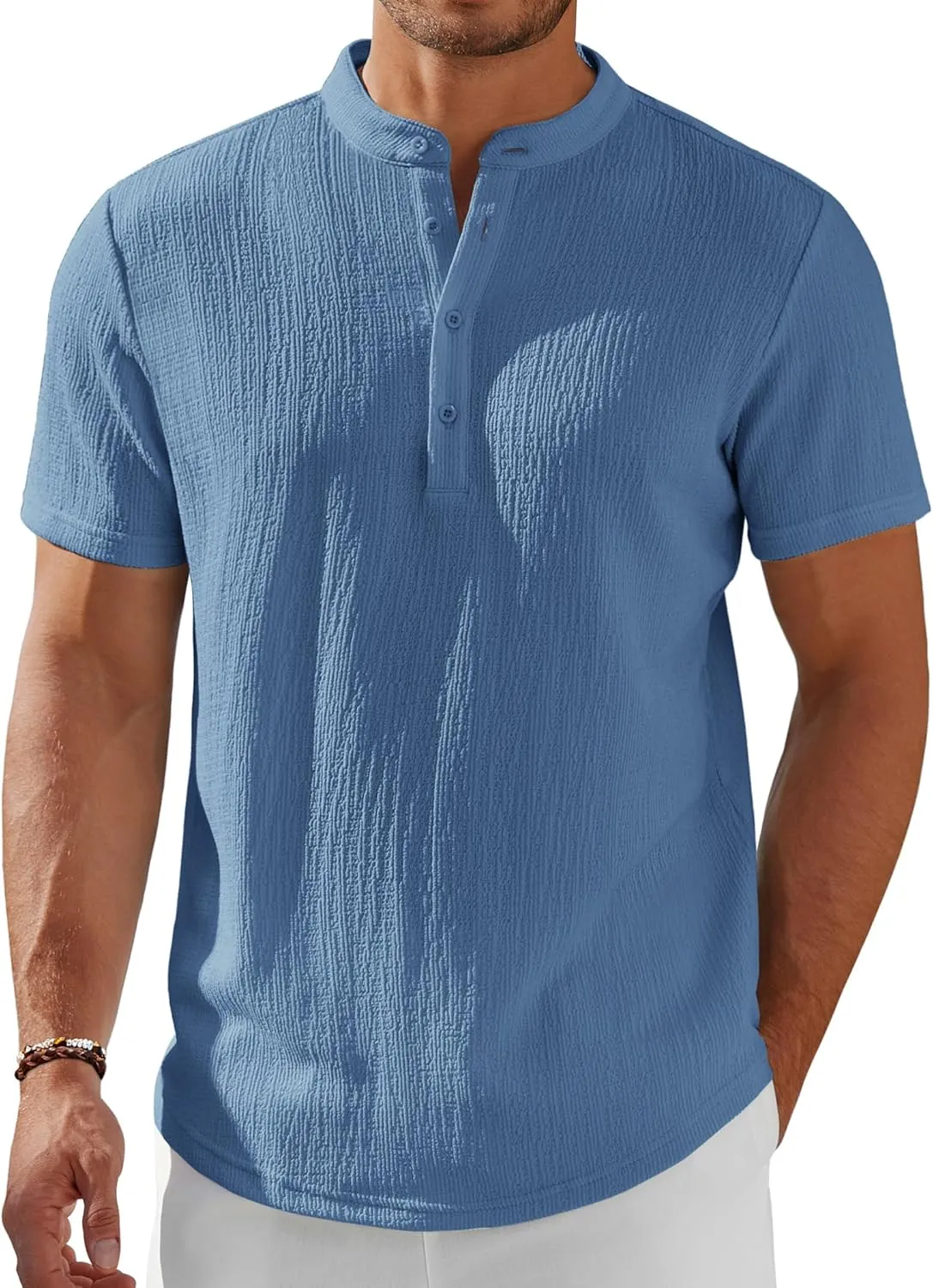 COOFANDY Men's Henley Shirt Short Sleeve Stand Collar Summer Casual Beach Hippie T-Shirts