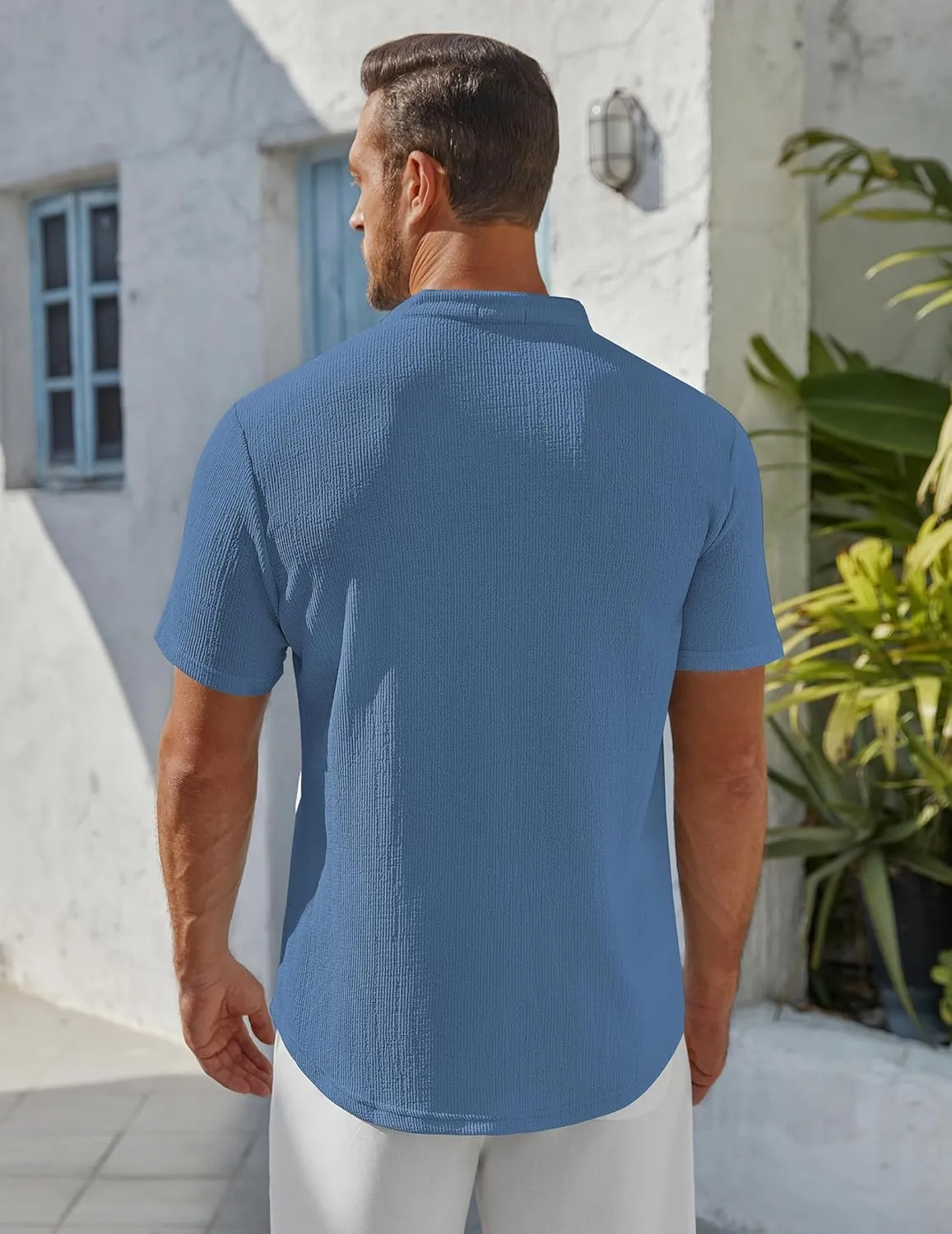 COOFANDY Men's Henley Shirt Short Sleeve Stand Collar Summer Casual Beach Hippie T-Shirts