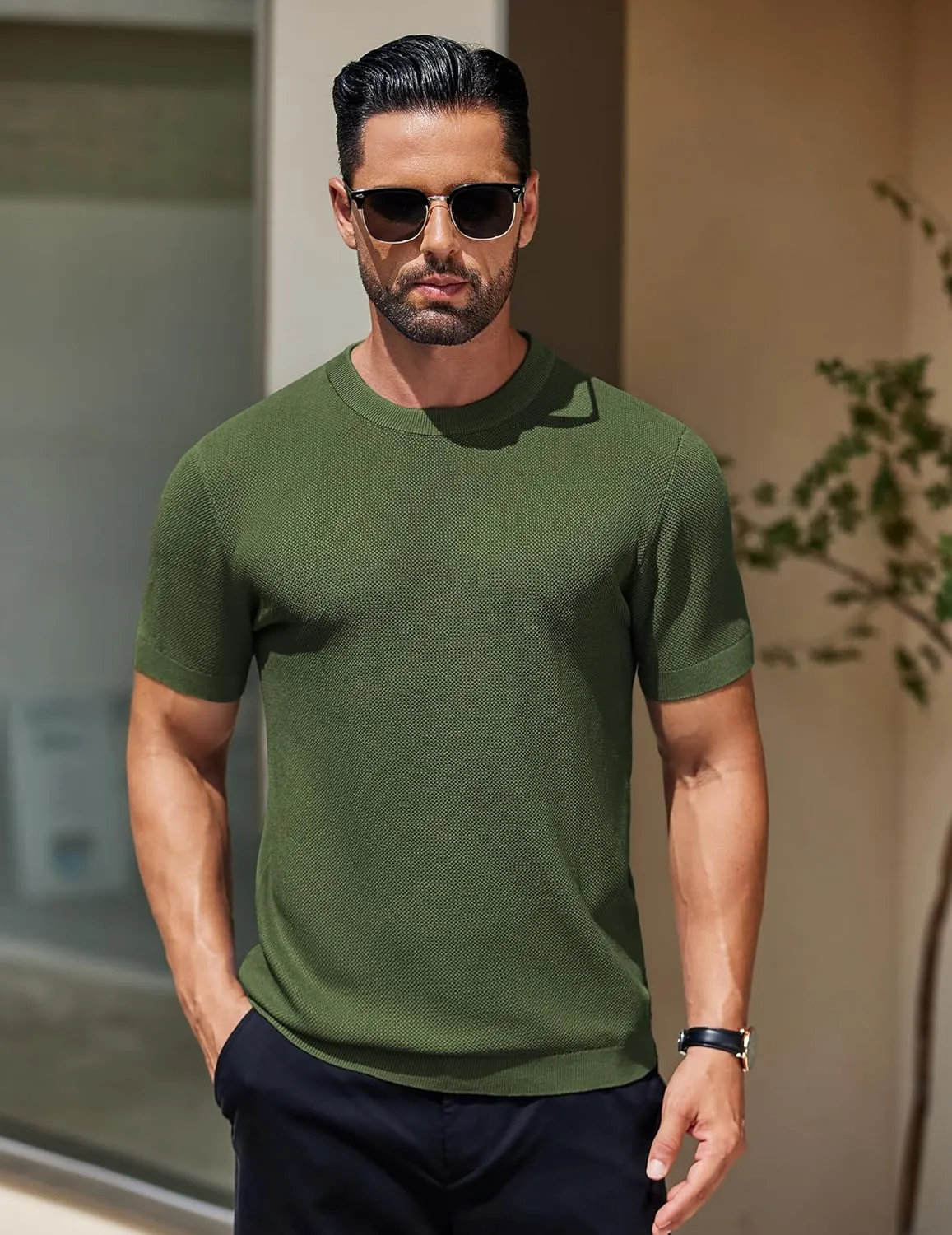COOFANDY Men's Knit T-Shirts Short Sleeve Crewneck Shirt Casual Textured Pullover Tees