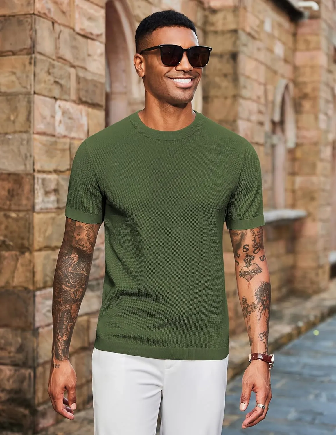 COOFANDY Men's Knit T-Shirts Short Sleeve Crewneck Shirt Casual Textured Pullover Tees