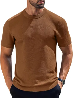 COOFANDY Men's Knit T-Shirts Short Sleeve Crewneck Shirt Casual Textured Pullover Tees