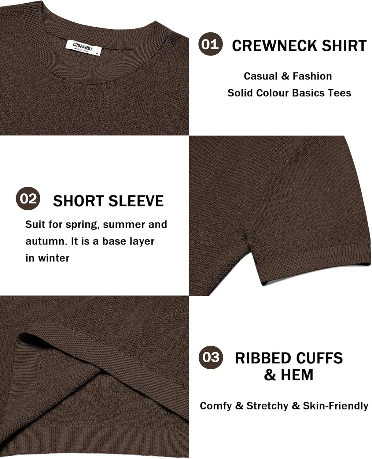COOFANDY Men's Knit T-Shirts Short Sleeve Crewneck Shirt Casual Textured Pullover Tees