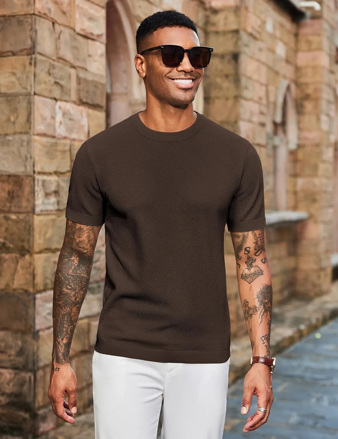 COOFANDY Men's Knit T-Shirts Short Sleeve Crewneck Shirt Casual Textured Pullover Tees