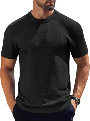 COOFANDY Men's Knit T-Shirts Short Sleeve Crewneck Shirt Casual Textured Pullover Tees