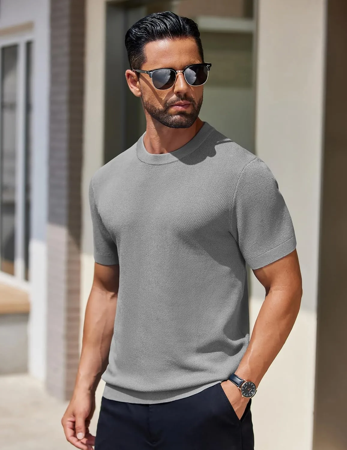 COOFANDY Men's Knit T-Shirts Short Sleeve Crewneck Shirt Casual Textured Pullover Tees