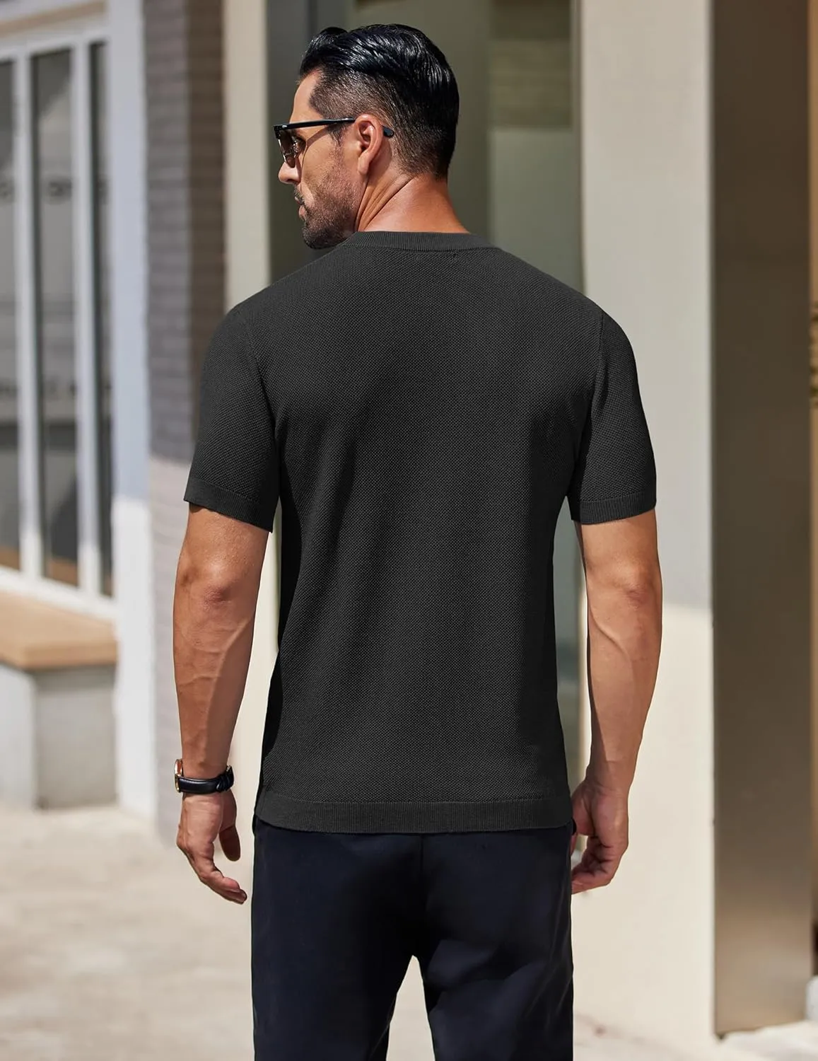 COOFANDY Men's Knit T-Shirts Short Sleeve Crewneck Shirt Casual Textured Pullover Tees