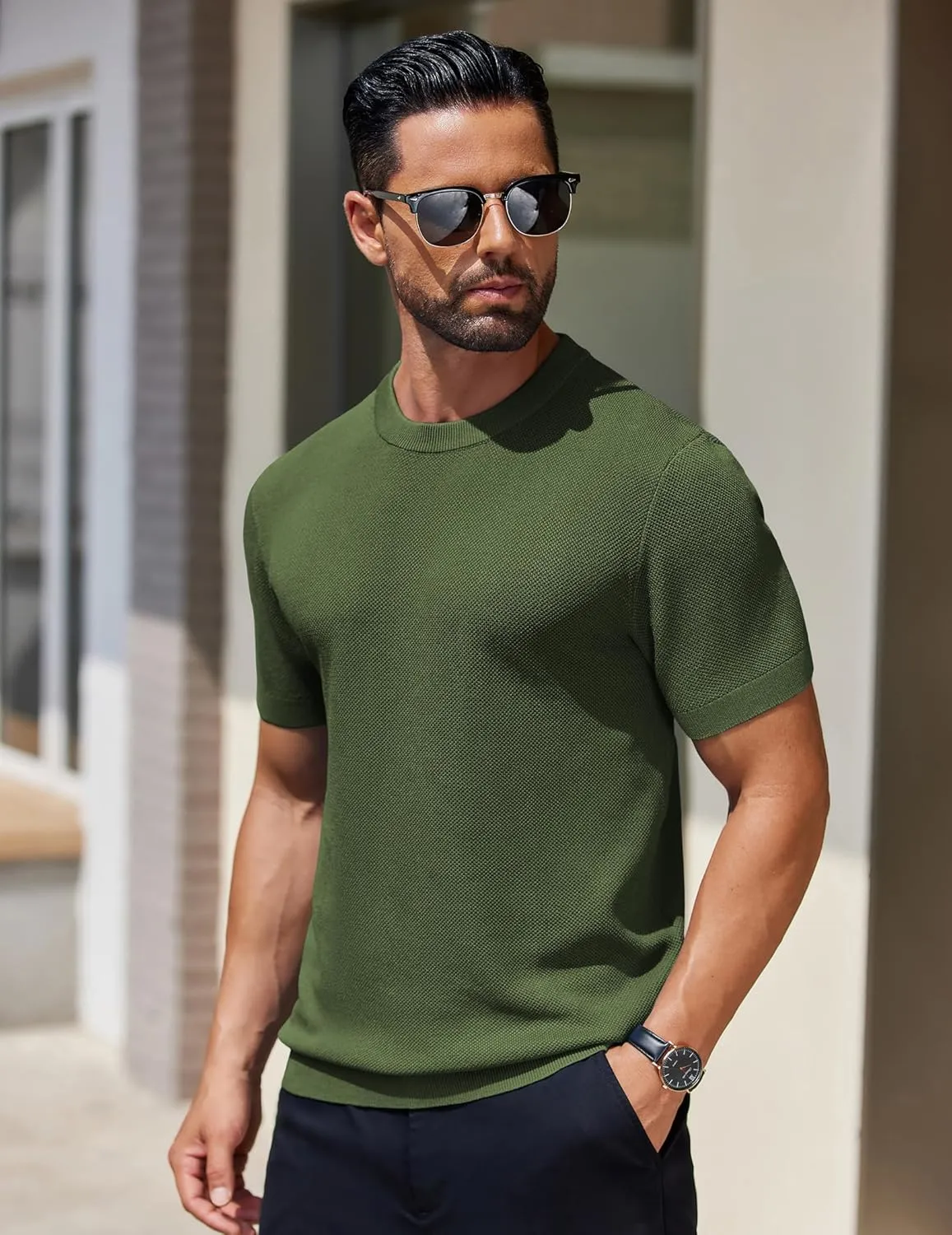 COOFANDY Men's Knit T-Shirts Short Sleeve Crewneck Shirt Casual Textured Pullover Tees