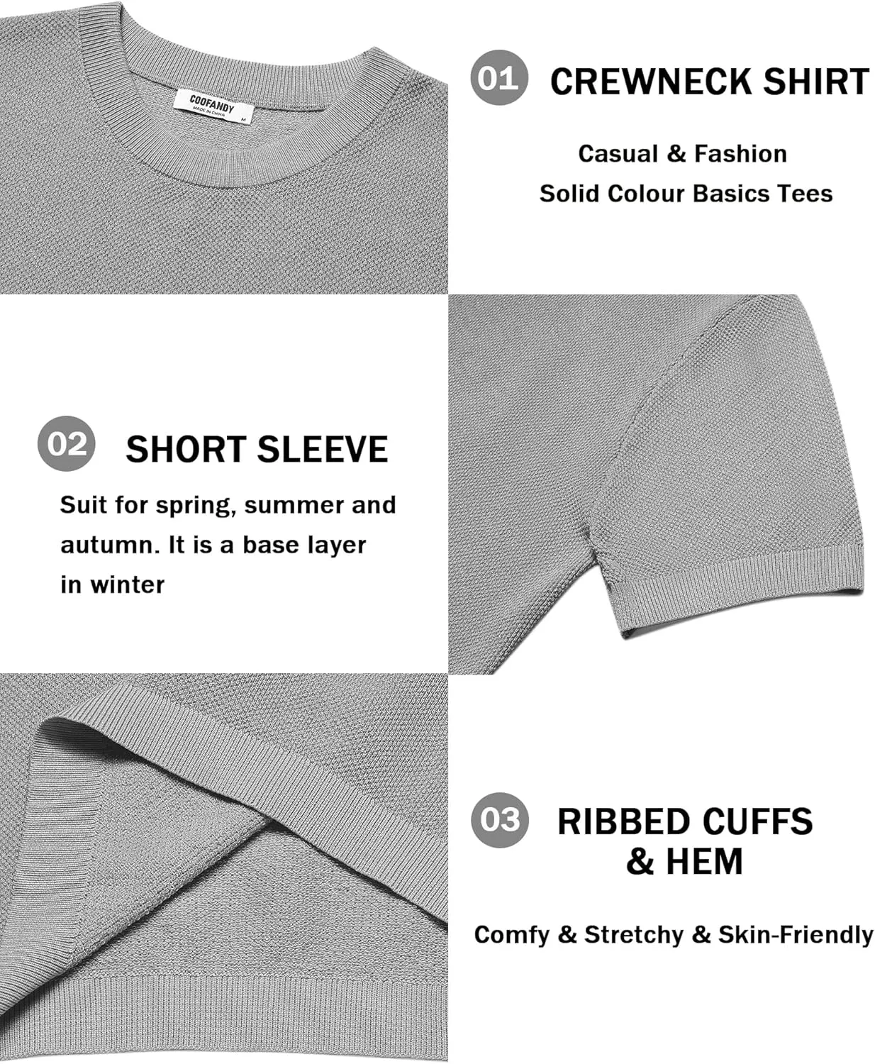 COOFANDY Men's Knit T-Shirts Short Sleeve Crewneck Shirt Casual Textured Pullover Tees