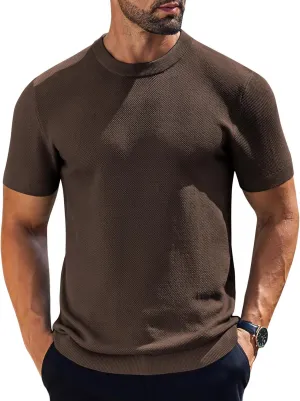 COOFANDY Men's Knit T-Shirts Short Sleeve Crewneck Shirt Casual Textured Pullover Tees