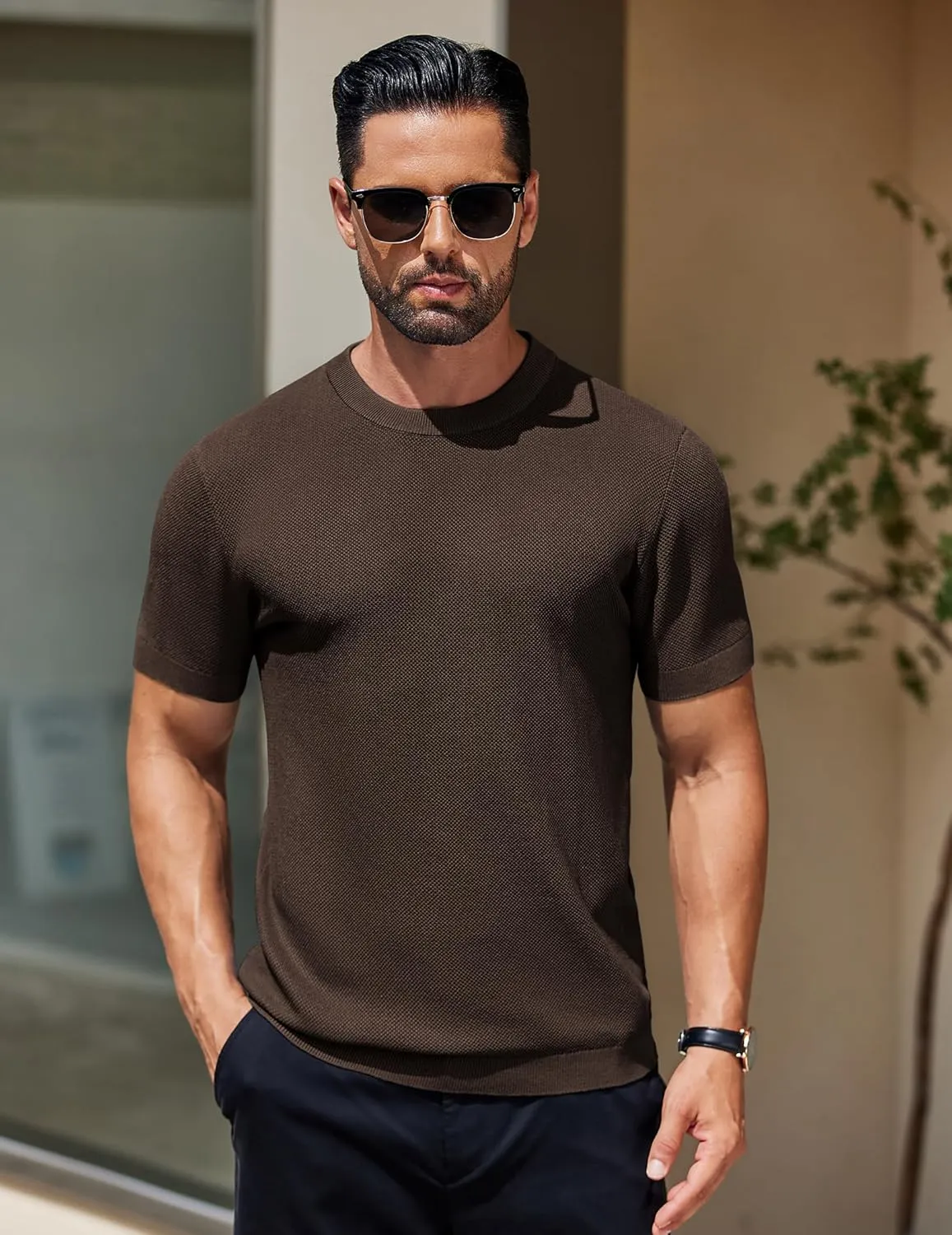 COOFANDY Men's Knit T-Shirts Short Sleeve Crewneck Shirt Casual Textured Pullover Tees