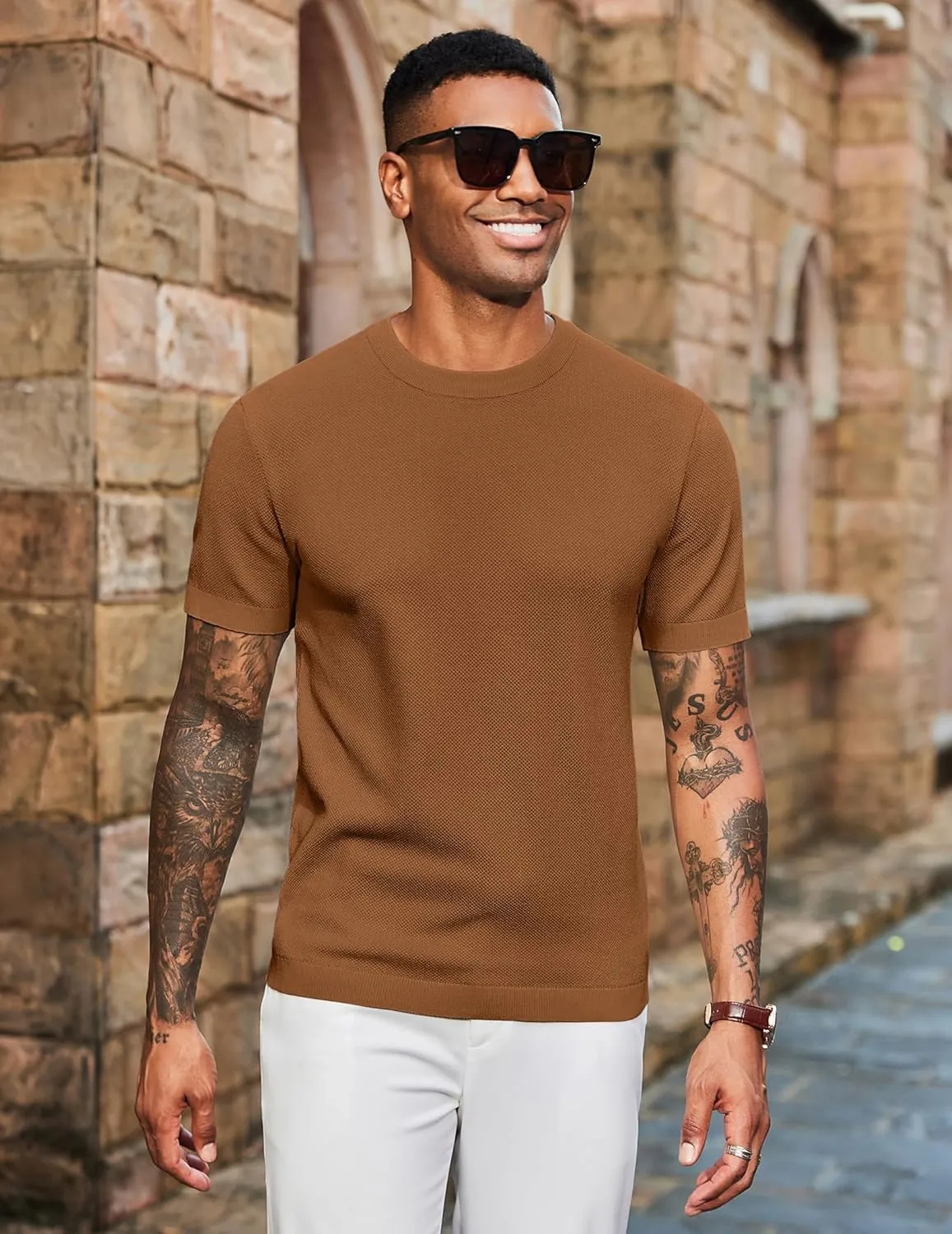 COOFANDY Men's Knit T-Shirts Short Sleeve Crewneck Shirt Casual Textured Pullover Tees