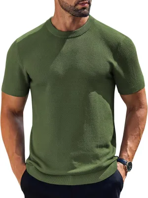 COOFANDY Men's Knit T-Shirts Short Sleeve Crewneck Shirt Casual Textured Pullover Tees