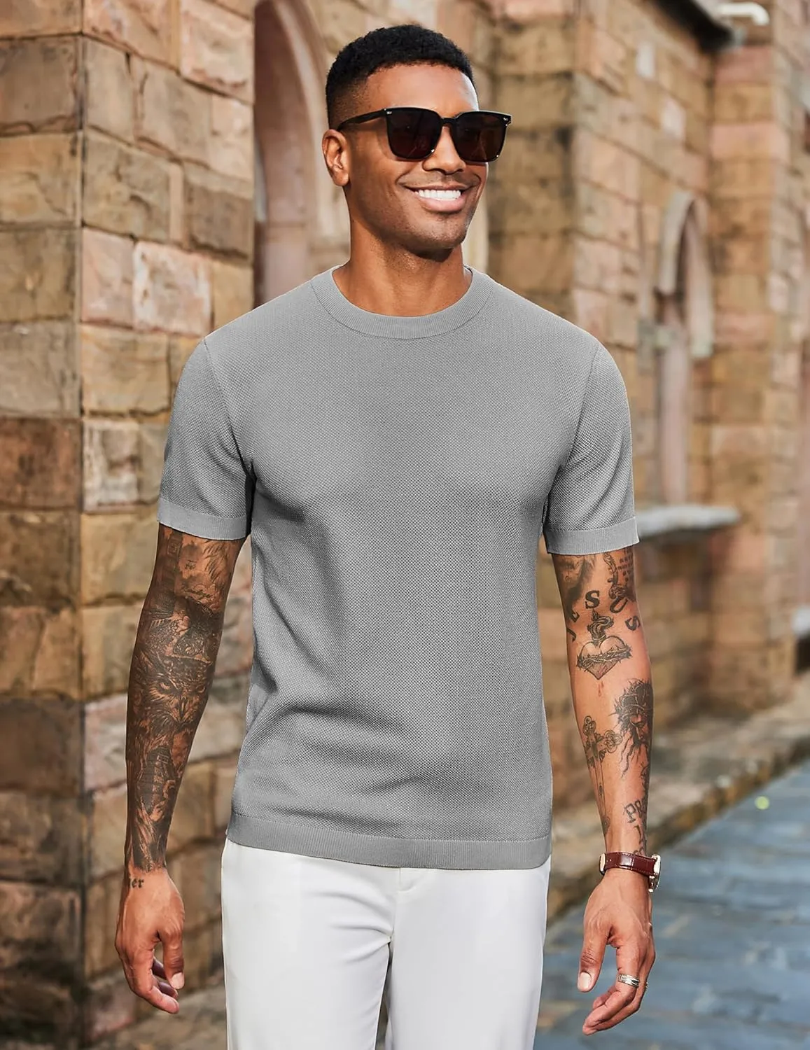 COOFANDY Men's Knit T-Shirts Short Sleeve Crewneck Shirt Casual Textured Pullover Tees