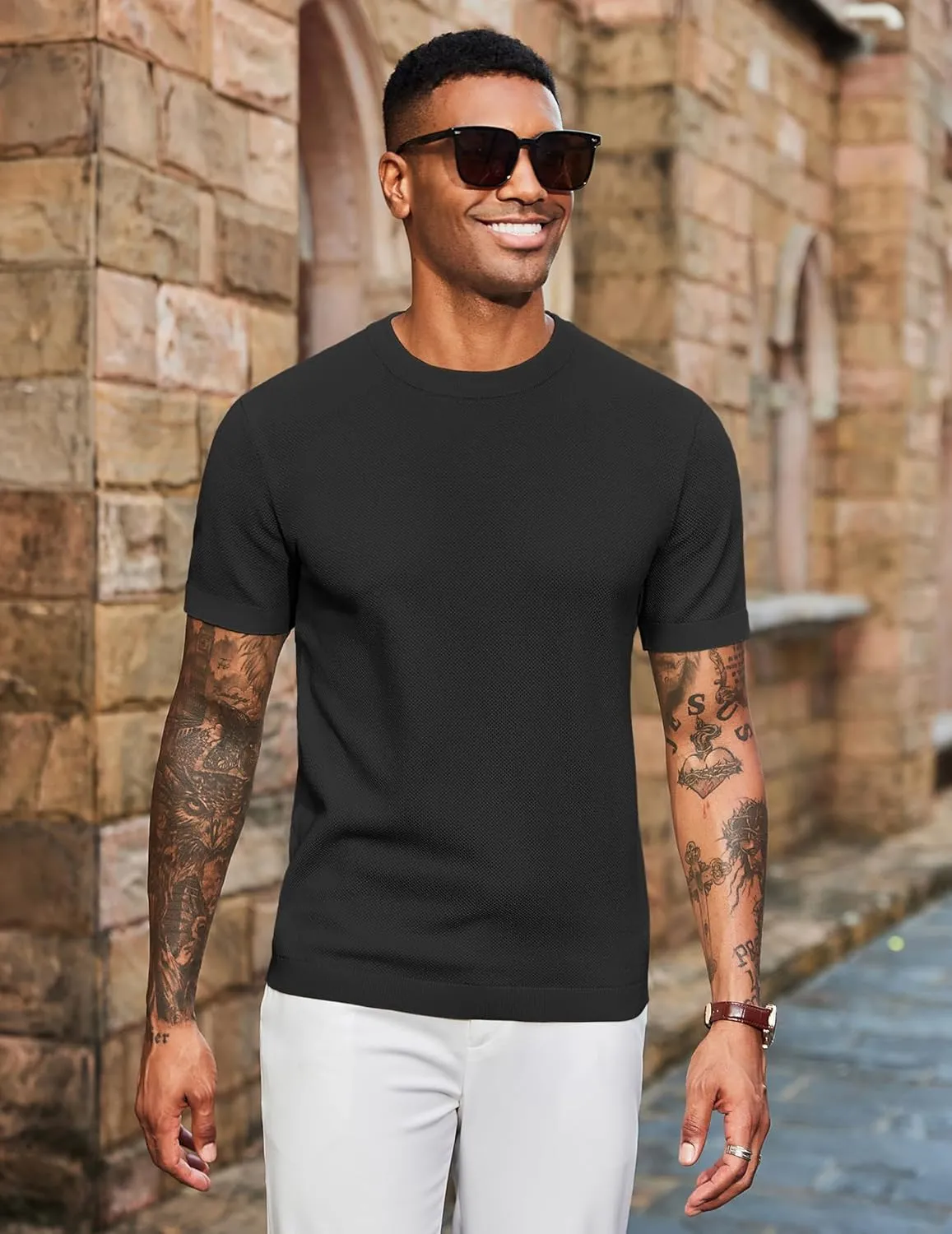 COOFANDY Men's Knit T-Shirts Short Sleeve Crewneck Shirt Casual Textured Pullover Tees