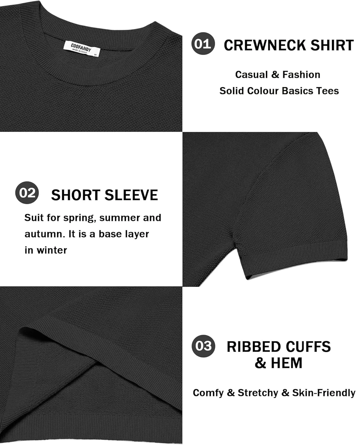 COOFANDY Men's Knit T-Shirts Short Sleeve Crewneck Shirt Casual Textured Pullover Tees