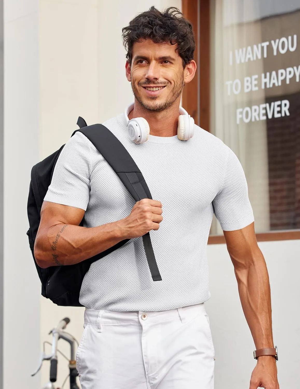 COOFANDY Men's T- Shirts Casual Short Sleeve Crewneck Shirts Solid Textured Knit Pullover Tees