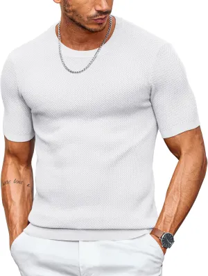 COOFANDY Men's T- Shirts Casual Short Sleeve Crewneck Shirts Solid Textured Knit Pullover Tees