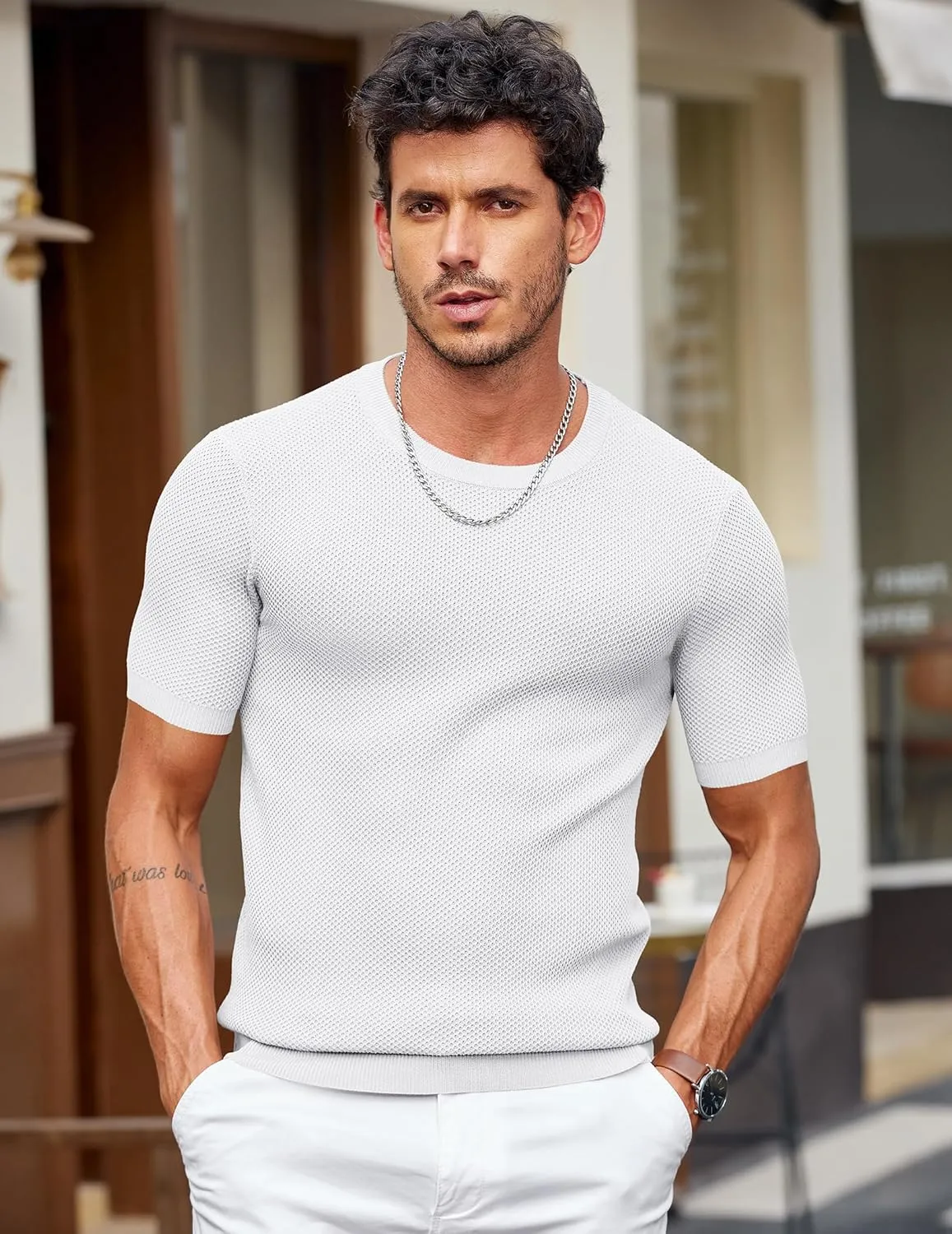 COOFANDY Men's T- Shirts Casual Short Sleeve Crewneck Shirts Solid Textured Knit Pullover Tees