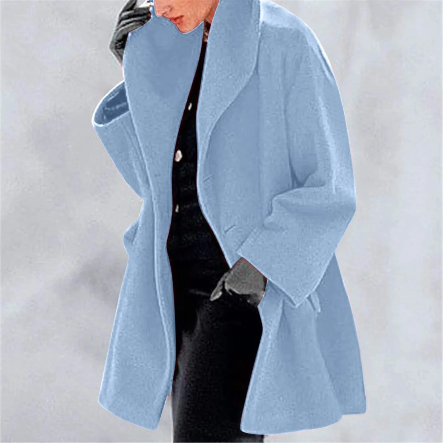 cooki Trench Coat for Women 2023 Hooded Woolen Coat Long Sleeve Loose Lapel Windproof Pea Coat Winter Warm Oversized Jackets