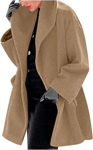cooki Trench Coat for Women 2023 Hooded Woolen Coat Long Sleeve Loose Lapel Windproof Pea Coat Winter Warm Oversized Jackets