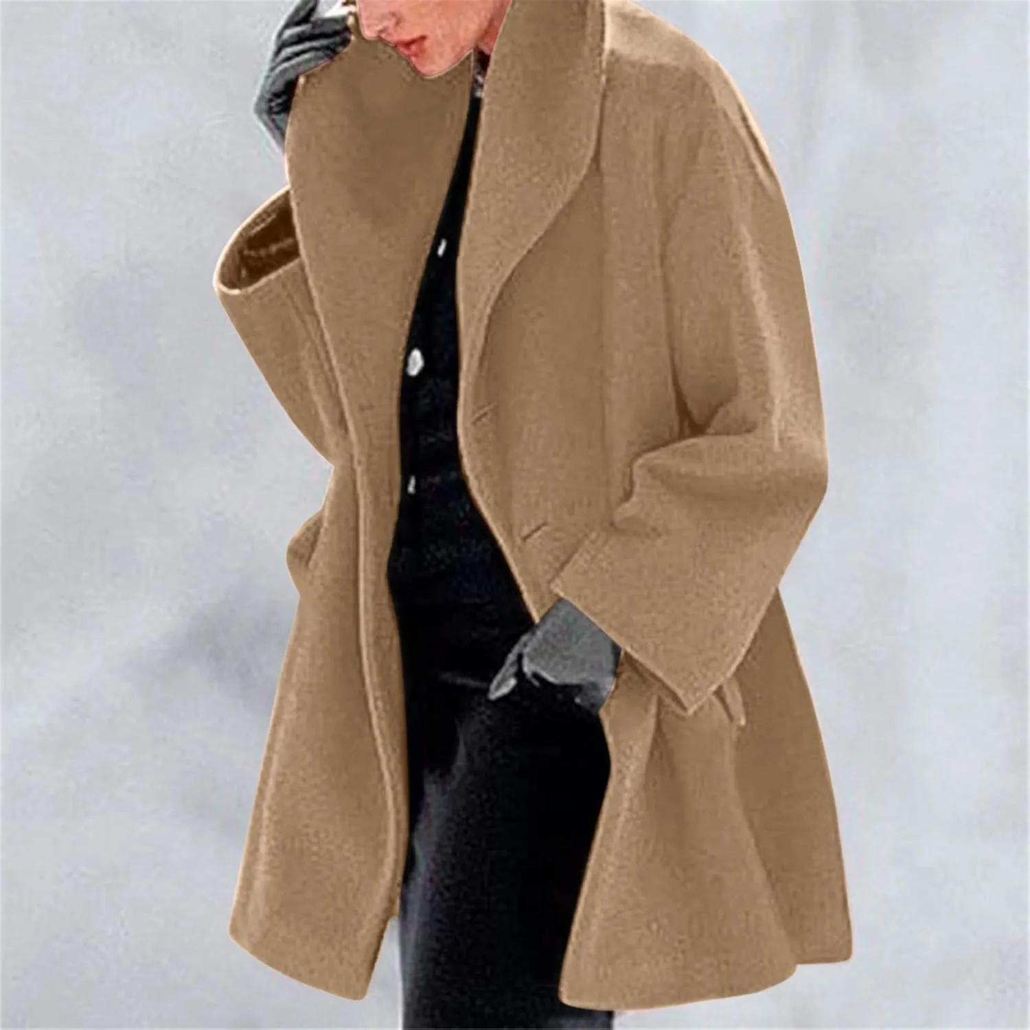 cooki Trench Coat for Women 2023 Hooded Woolen Coat Long Sleeve Loose Lapel Windproof Pea Coat Winter Warm Oversized Jackets