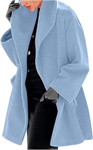 cooki Trench Coat for Women 2023 Hooded Woolen Coat Long Sleeve Loose Lapel Windproof Pea Coat Winter Warm Oversized Jackets
