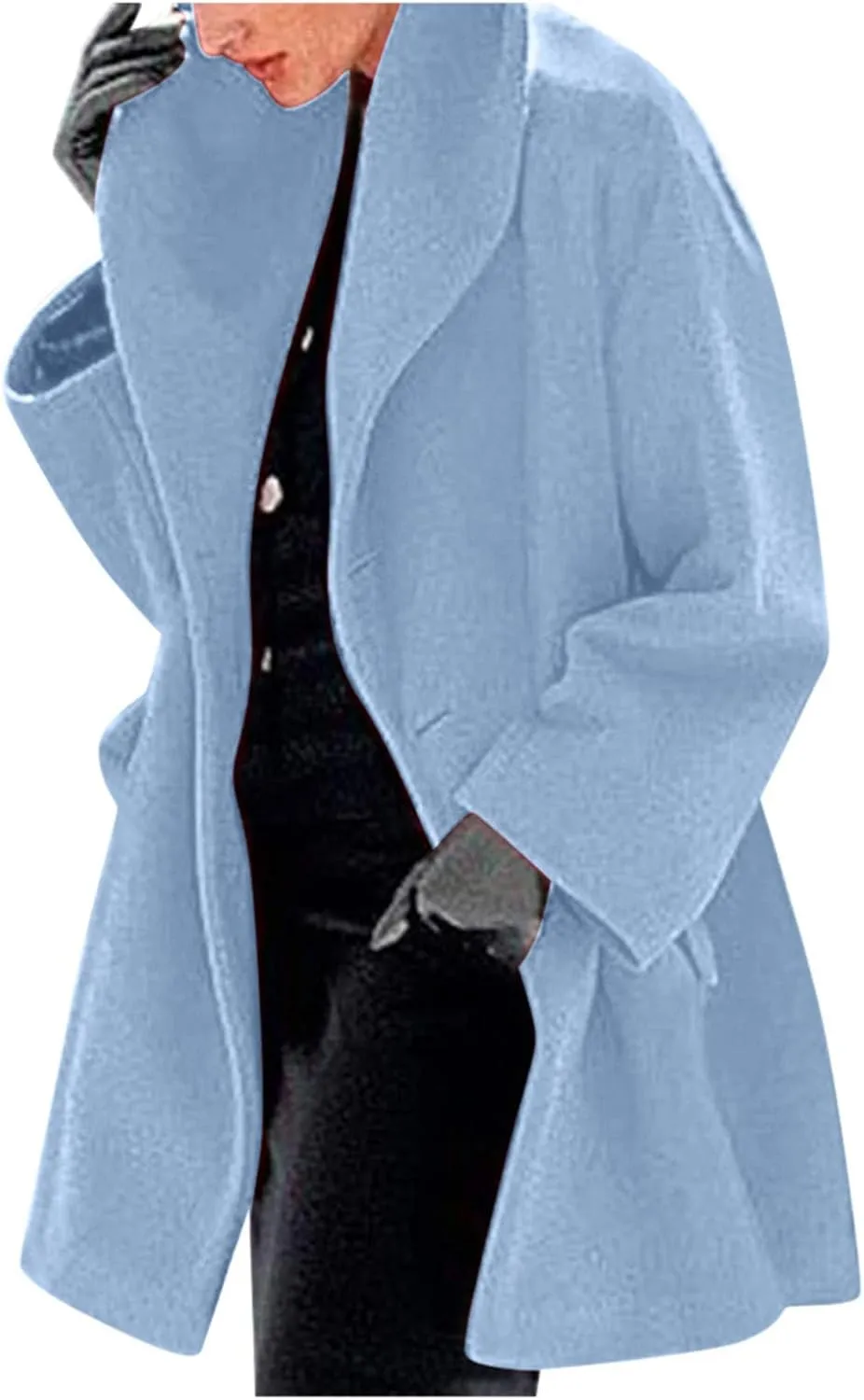 cooki Trench Coat for Women 2023 Hooded Woolen Coat Long Sleeve Loose Lapel Windproof Pea Coat Winter Warm Oversized Jackets