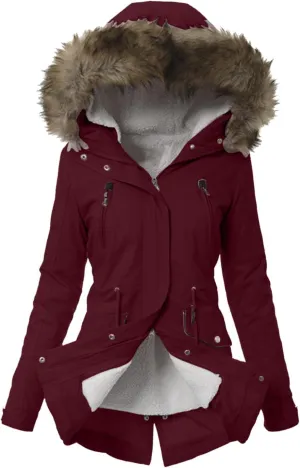 cooki Winter Coats for Women 2023 Trendy Women's Winter Sherpa Lined Faux Fur Hooded Mid Long Safari Parka Coat Puffer Jacket