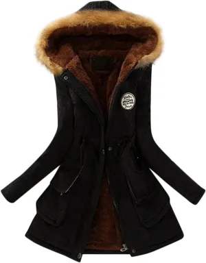 cooki Winter Coats for Women with Faux Fur Hood Fleece Lined Thicken Puffer Coat Warm Sherpa Jackets Down Coats Outwear