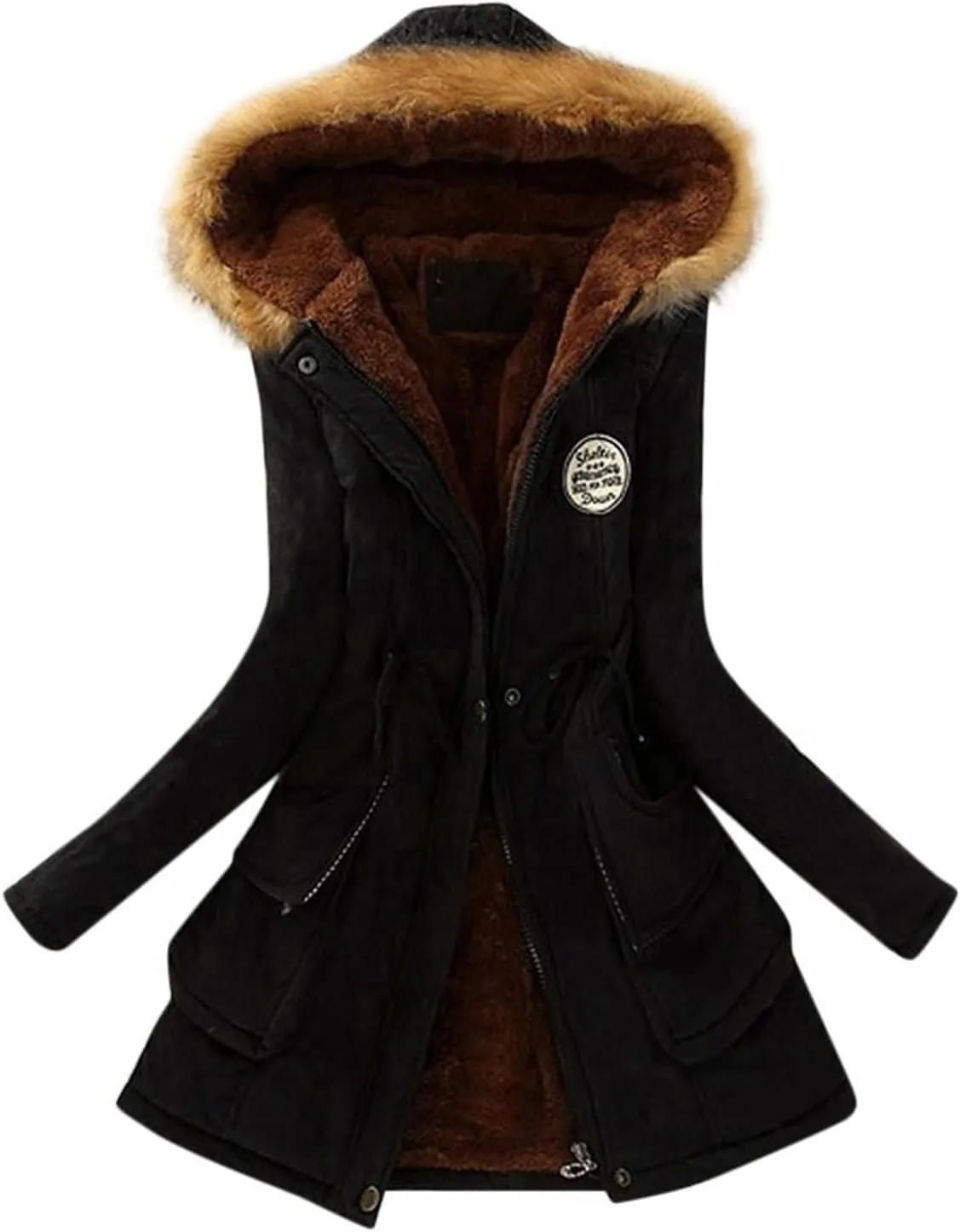 cooki Winter Coats for Women with Faux Fur Hood Fleece Lined Thicken Puffer Coat Warm Sherpa Jackets Down Coats Outwear
