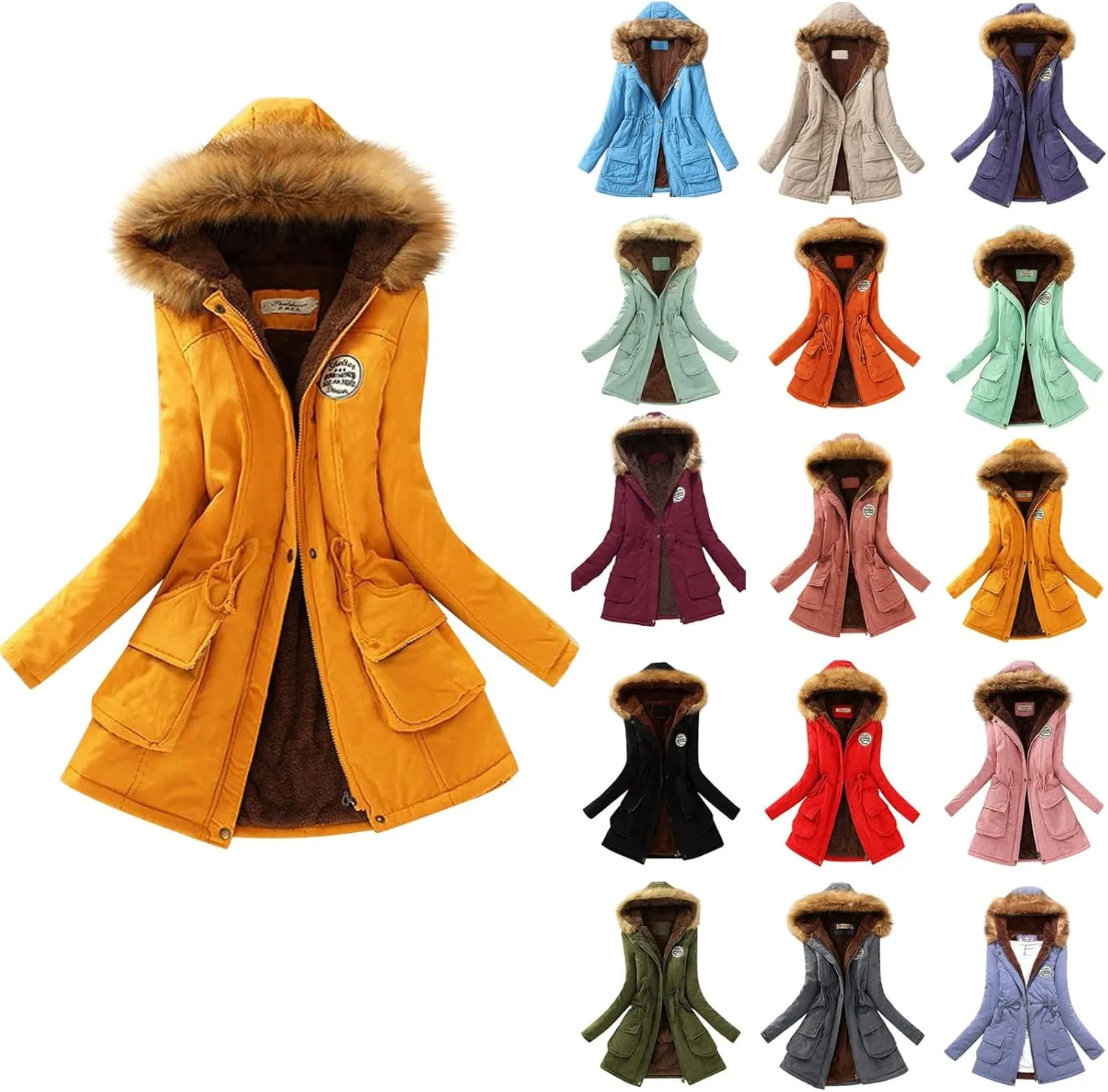 cooki Winter Coats for Women with Faux Fur Hood Fleece Lined Thicken Puffer Coat Warm Sherpa Jackets Down Coats Outwear
