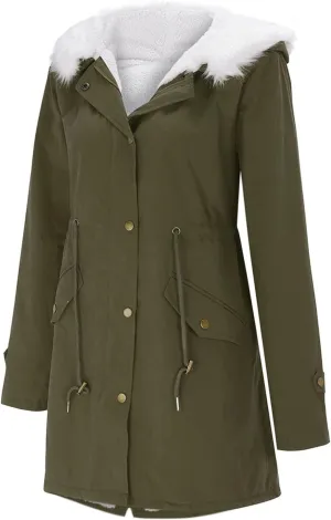 cooki Women's Warm Winter Coat Thicken Fleece Lined Parka Jacket With Hood Waterproof Sherpa Anoraks Hooded Military Jacket