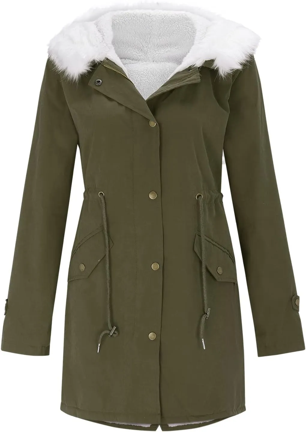 cooki Women's Warm Winter Coat Thicken Fleece Lined Parka Jacket With Hood Waterproof Sherpa Anoraks Hooded Military Jacket