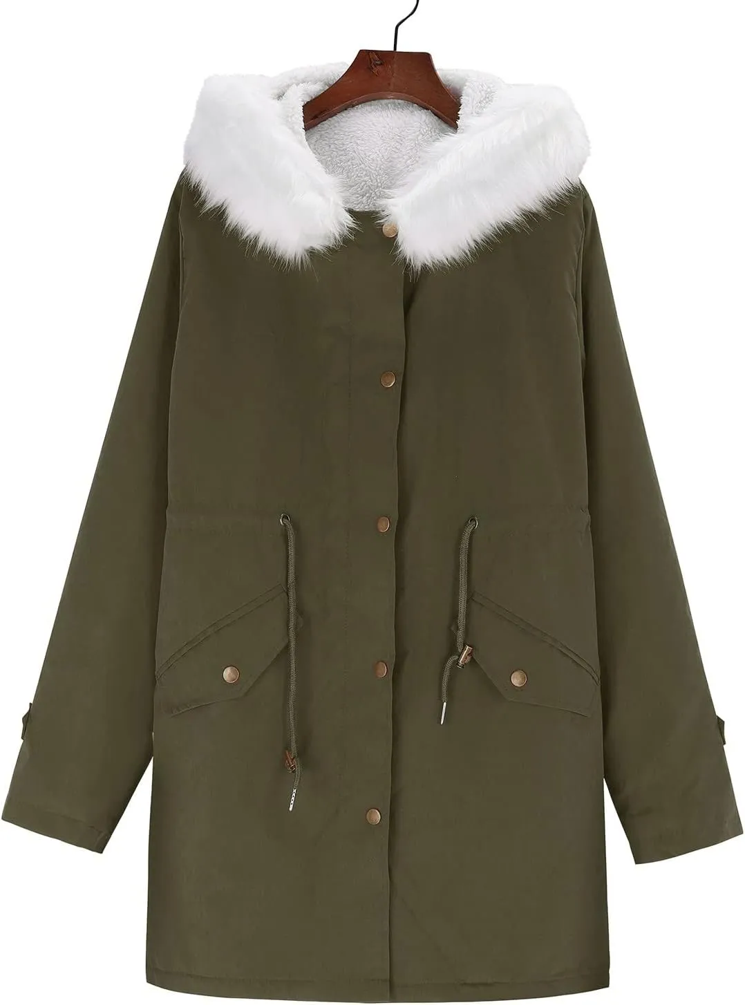 cooki Women's Warm Winter Coat Thicken Fleece Lined Parka Jacket With Hood Waterproof Sherpa Anoraks Hooded Military Jacket