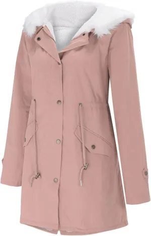 cooki Women's Warm Winter Coat Thicken Fleece Lined Parka Jacket With Hood Waterproof Sherpa Anoraks Hooded Military Jacket