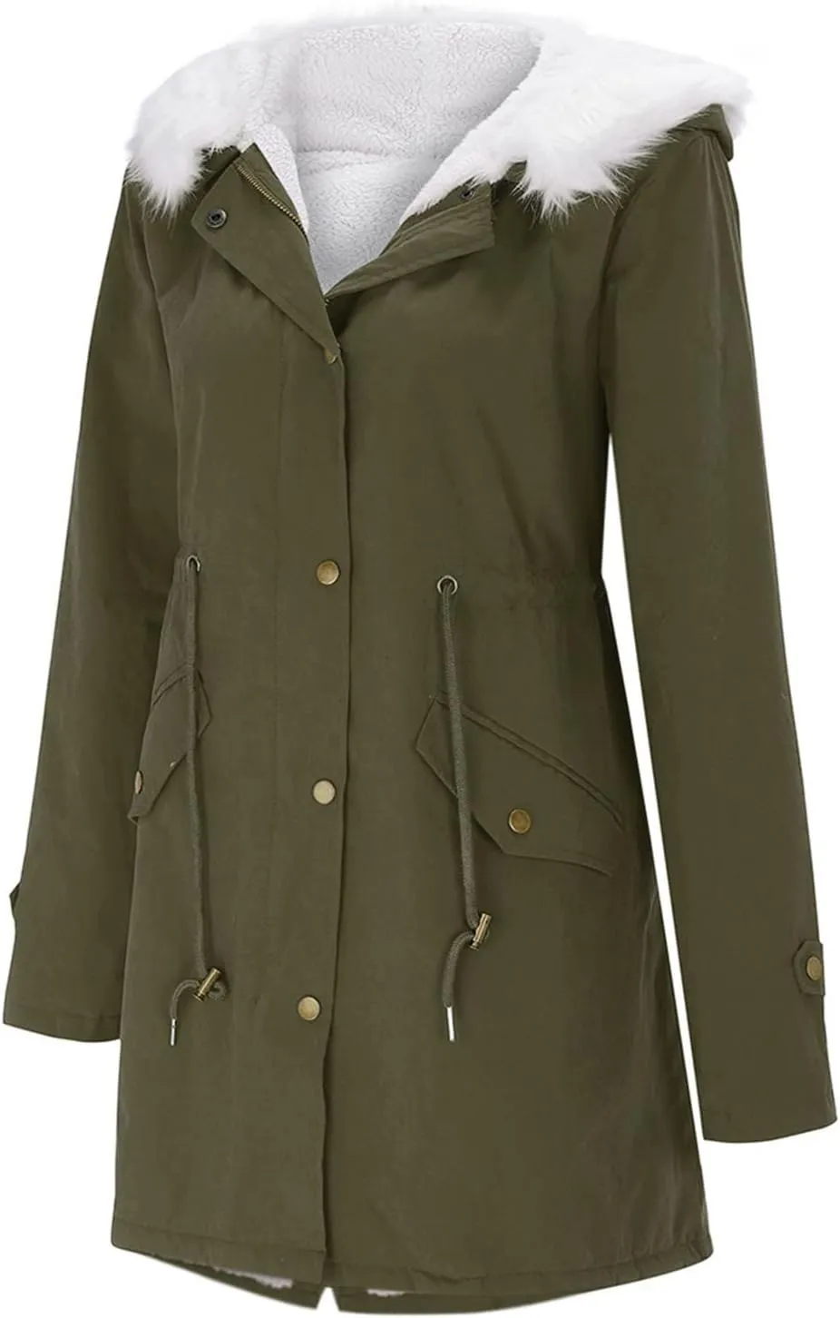 cooki Women's Warm Winter Coat Thicken Fleece Lined Parka Jacket With Hood Waterproof Sherpa Anoraks Hooded Military Jacket