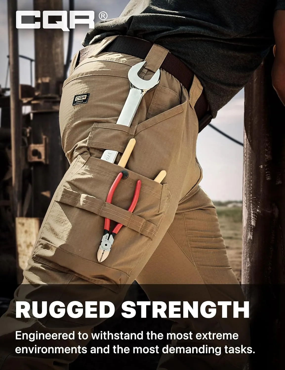 CQR Men's Quick Dry Work Pants, Water Resistant Outdoor Tactical Pants, Lightweight Stretch Cargo Hiking Pants