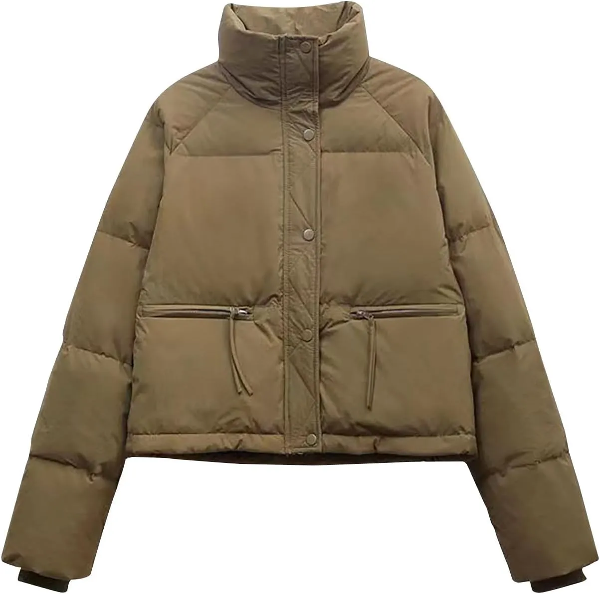 Cropped Puffer Down Jackets Women Lightweight Quilted Jackets Long Sleeve Zip Up Warm Coats Outwear Outdoor