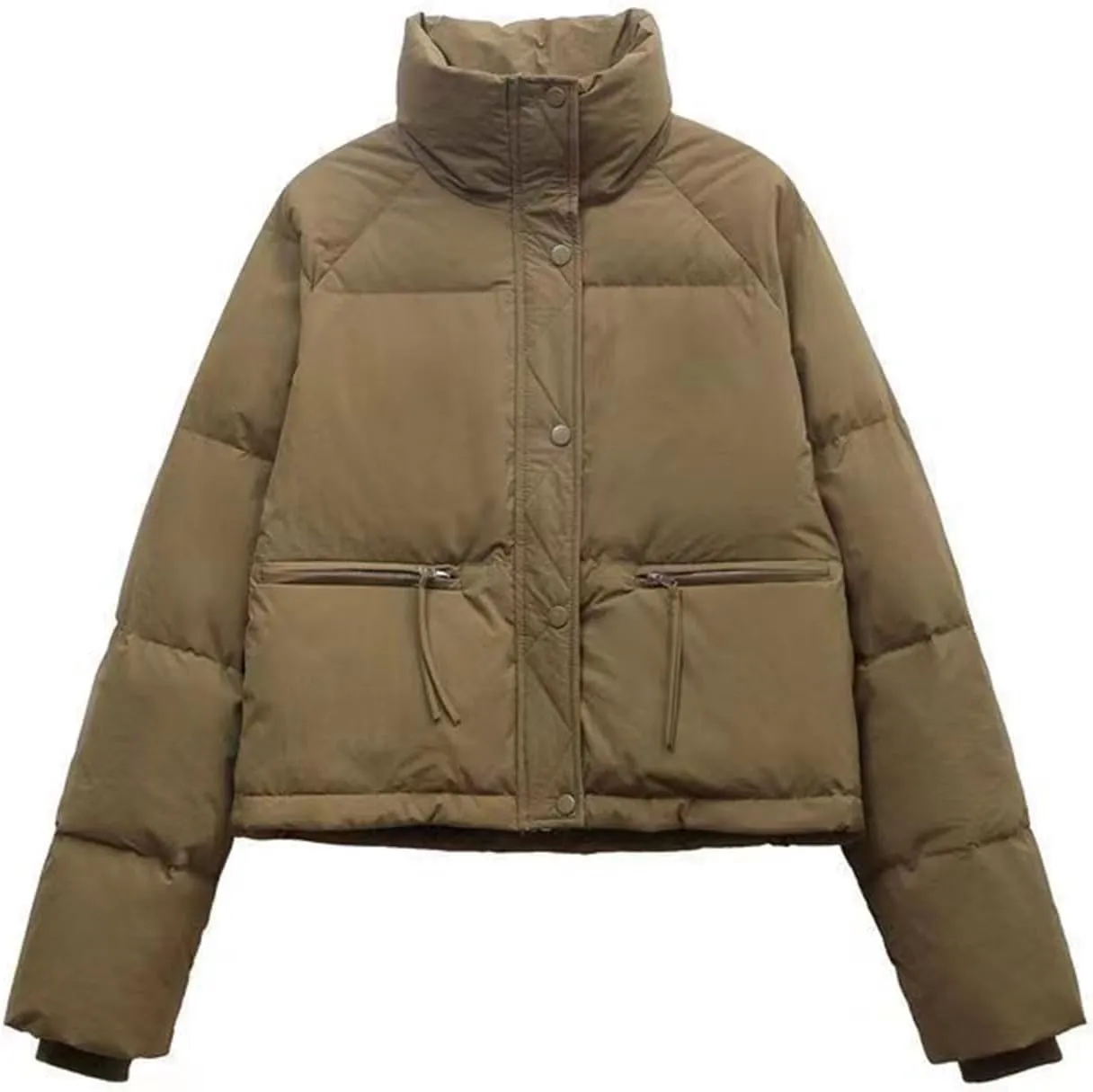 Cropped Puffer Down Jackets Women Lightweight Quilted Jackets Long Sleeve Zip Up Warm Coats Outwear Outdoor
