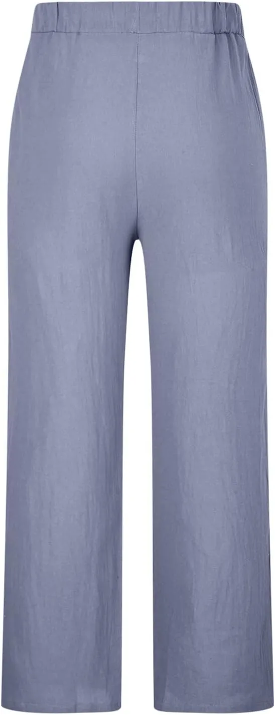 Dgoopd Men's Cotton Linen Pants Casual Elastic Waist Drawstring Pants Straight Leg Yoga Pants Lightweight Summer Beach Pants