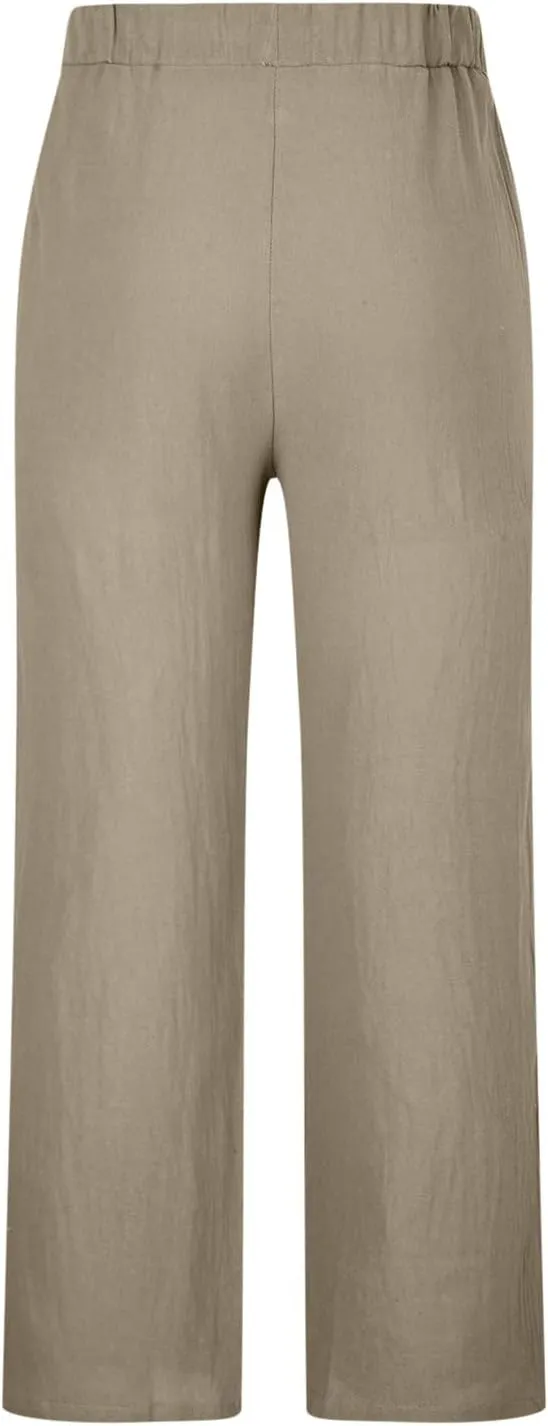 Dgoopd Men's Cotton Linen Pants Casual Elastic Waist Drawstring Pants Straight Leg Yoga Pants Lightweight Summer Beach Pants