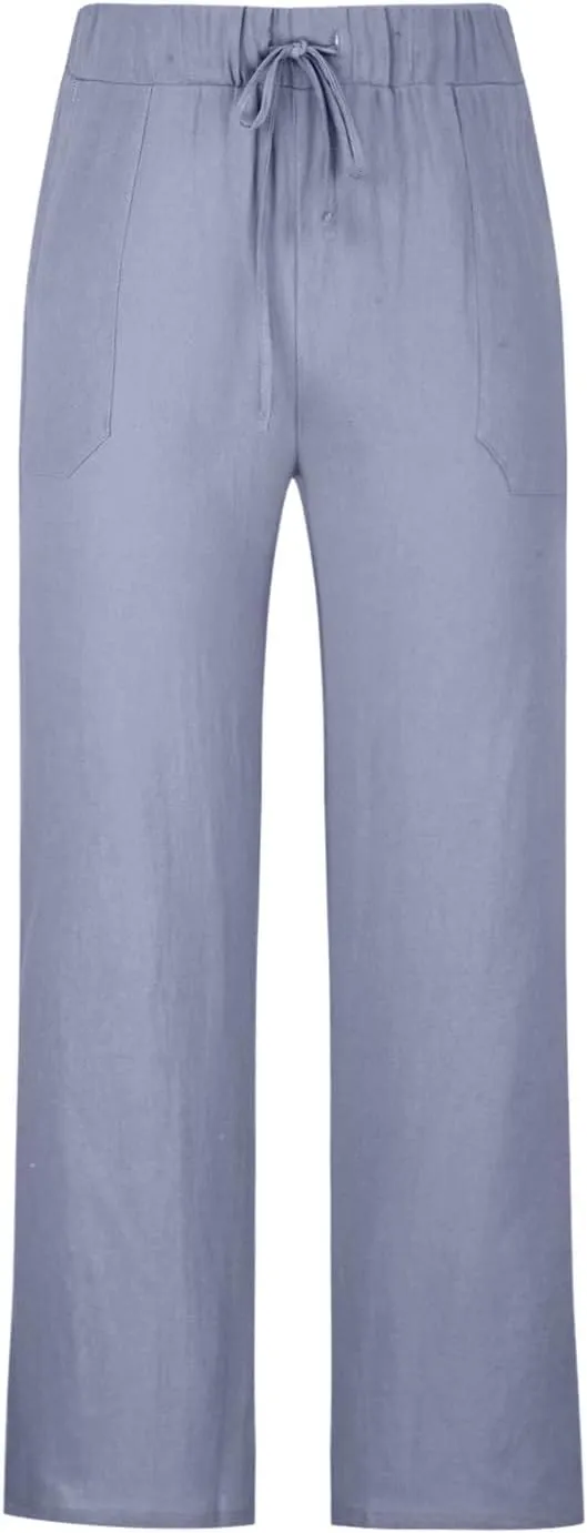 Dgoopd Men's Cotton Linen Pants Casual Elastic Waist Drawstring Pants Straight Leg Yoga Pants Lightweight Summer Beach Pants