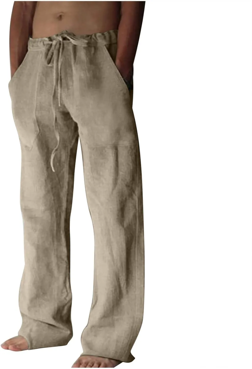 Dgoopd Men's Cotton Linen Pants Casual Elastic Waist Drawstring Pants Straight Leg Yoga Pants Lightweight Summer Beach Pants